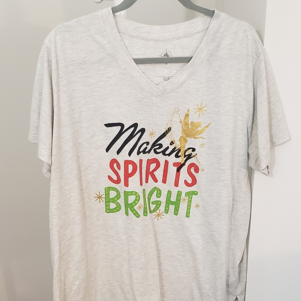 Disney Vneck Womens Christmas Tshirt With Tinkerbell